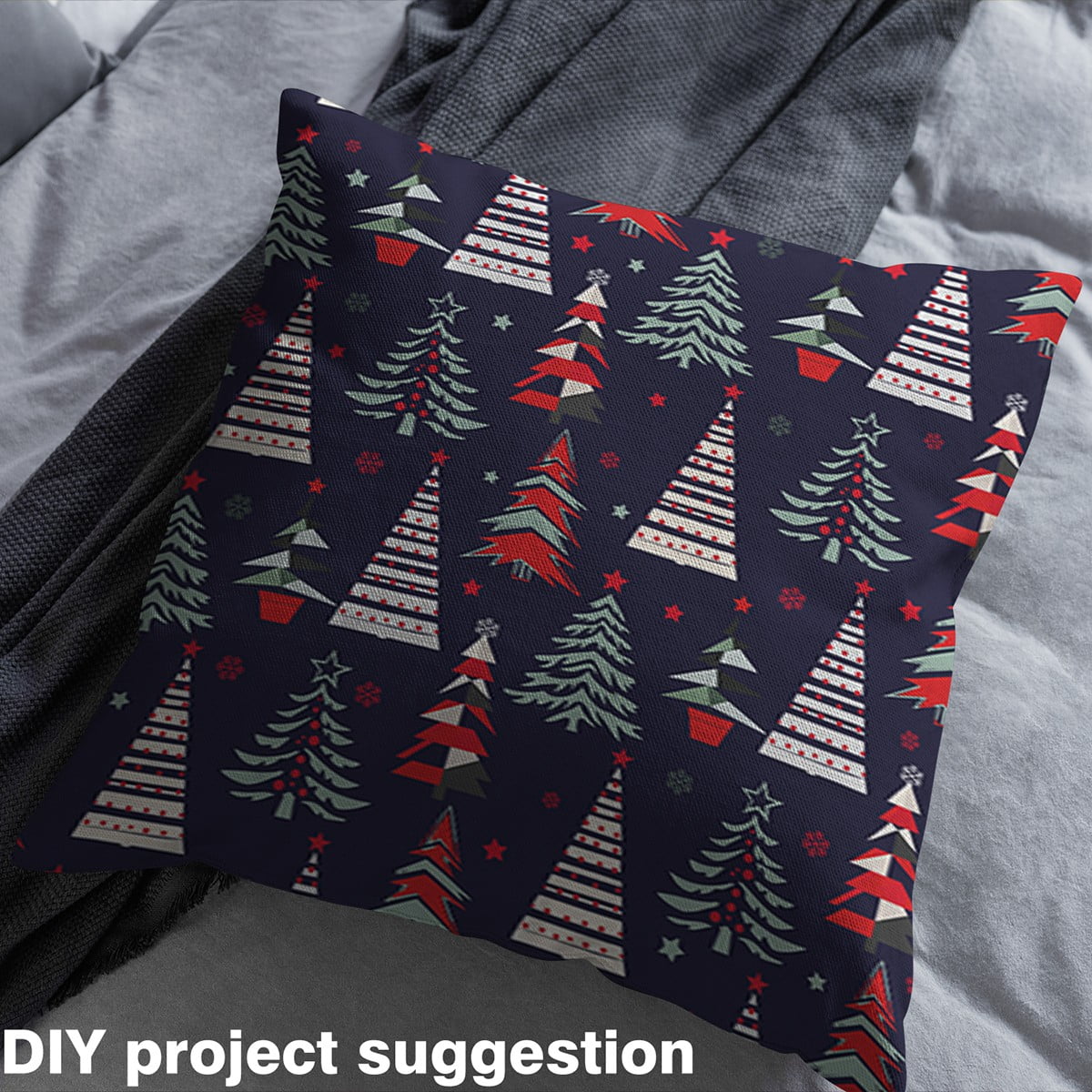 Homewish Polkadots Xmas Tree 01 for Kids, Christmas Cartoon Stars Room Decor Fabric by the Yard, Winter Snowflake Sewing Fabric, Breathable Home Decor