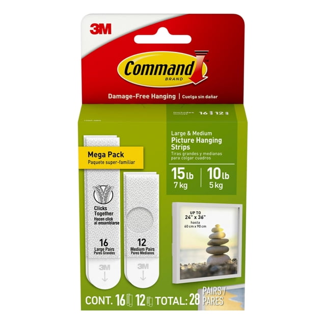 Tiras para colgar cuadros Command de 15 y 10 libras, 28 pares