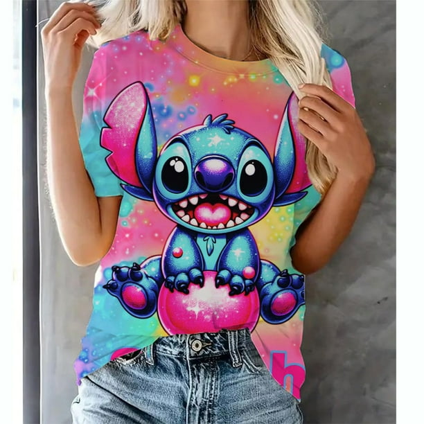 Camiseta de dibujos animados divertidos de Disney Stitch Camiseta de mujer con estampado de Lilo Stitch Camiseta estilo hip hop Ropa de mujer