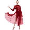 thumbnail image 5 of IBTOM CASTLE Women Lyrical Dance Dress Sequin Long Sleeve Mesh Tulle Flowy Maxi Long Dress Morden Contemporary Dancewear XL Wine Red, 5 of 8