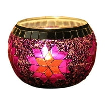 PEIBang Rose Pink Mosaic Glass Candlestick Cup,Romantic Candlelight Dinner Decor,Christmas Table Centerpiece Gift