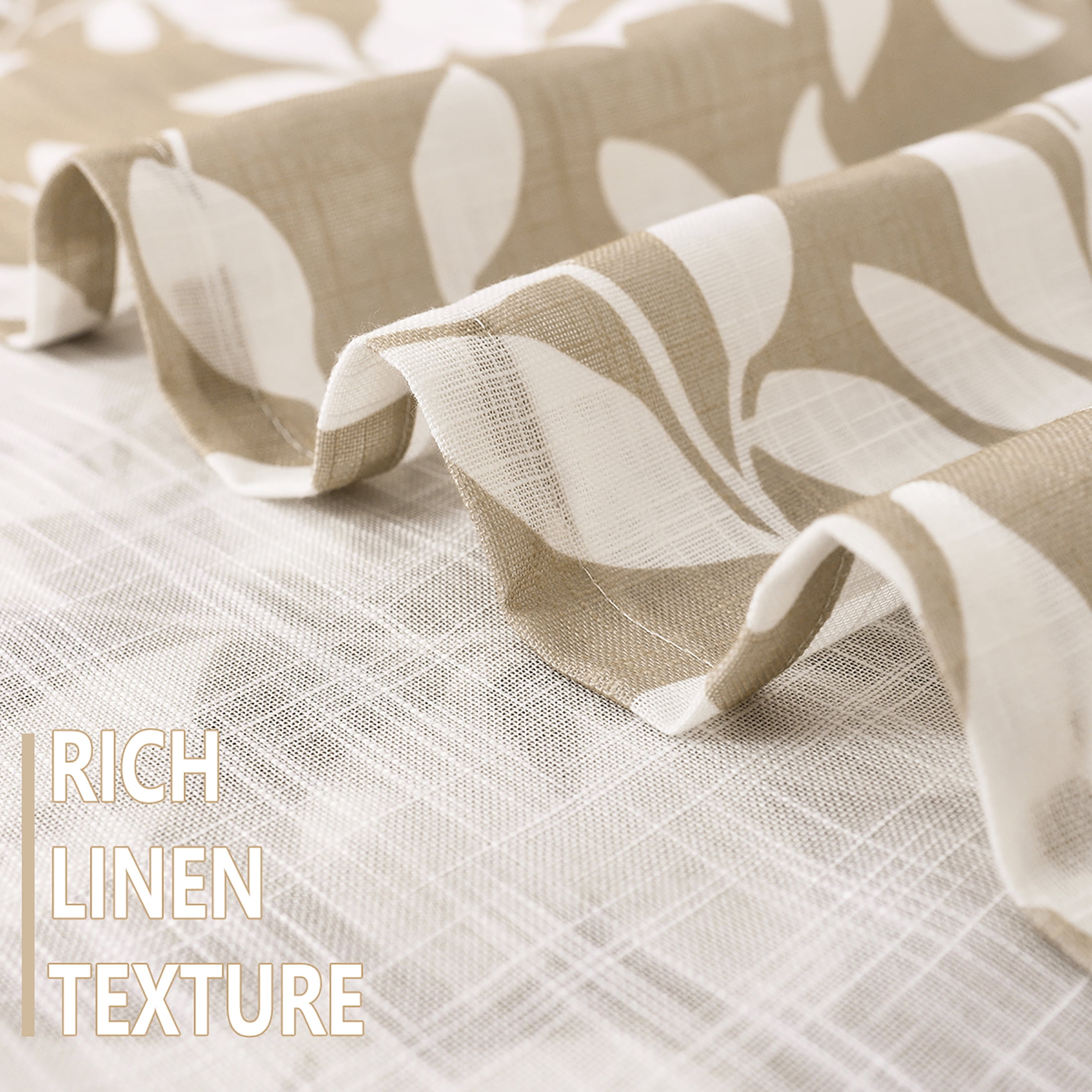 Exultantex Taupe Semi Sheer Curtains White Leaf Pattern Panels, 55"W x 63"L, 2 Panels,Grommet Top