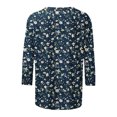 thumbnail image 4 of Nrmvnmi Womens 3/4 Length Sleeve Cotton Tops Casual Floral Print Round Neck Summer Tops Loose Fit Elastic and Lightweight Blouse For Women, 4 of 5