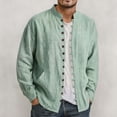thumbnail image 4 of XuJwPNcy Men Long Sleeve Linen Shirts Casual Mock Neck Button down Tops Fall Beach Vacation Shirts(Green,X-Large), 4 of 7