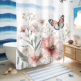 thumbnail image 5 of No Hook Shower Curtain with Built-in Rings - Pink Wildflower Butterfly Washable Waterproof Fabric Bathroom Curtains for Hotel,Rentals, 66 X 72 Inch Long , Rustic Watercolor Flowers, 5 of 9