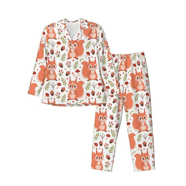 Balery Squirrel And Pijama para Hombre de Dos Piezas con Manga Larga, Conjunto de Dormir y Descanso Suave con Bolsillos-Small