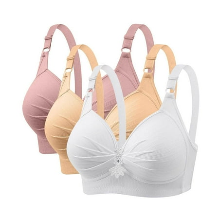Wozhidaoke Bras no Underwire  Thin Laceless Ring Comfortable Breathability Underwear Large Size Brater Buckle Bralette Wireless Seamless Bra  Plaincolor Bras for Women | 3 Piece Silver 2XL