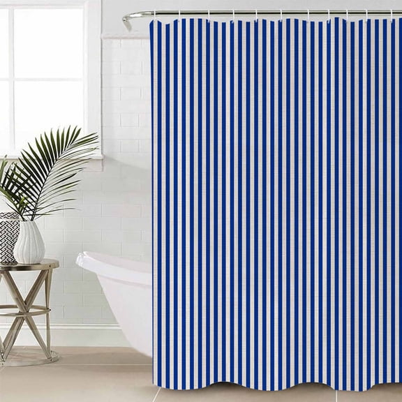 Dark Blue Striped Standard Shower Curtain Set, Waterproof Shower Curtains for Bathroom, Modern Beige Geometric Country Washable Fabric Cloth Bath Curtain for Bathtub with Hooks 72x72 Inches