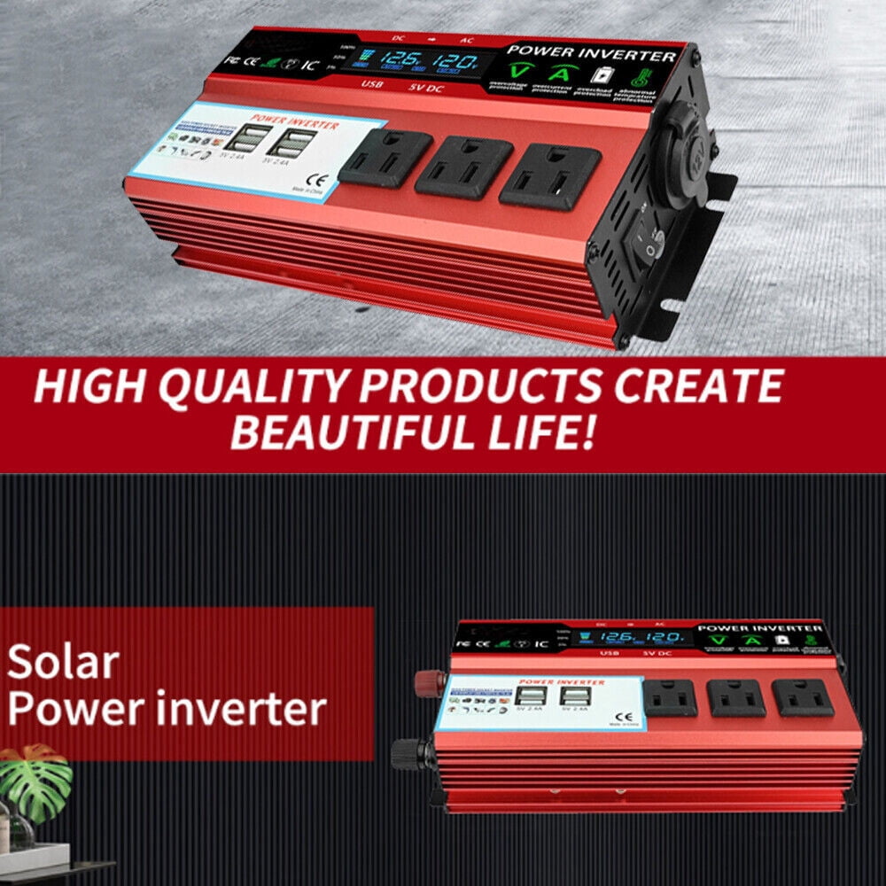 Car Power Inverter 4000W DC 12V To AC 110V 120V Converter 4USB Off Grid Boat LCD