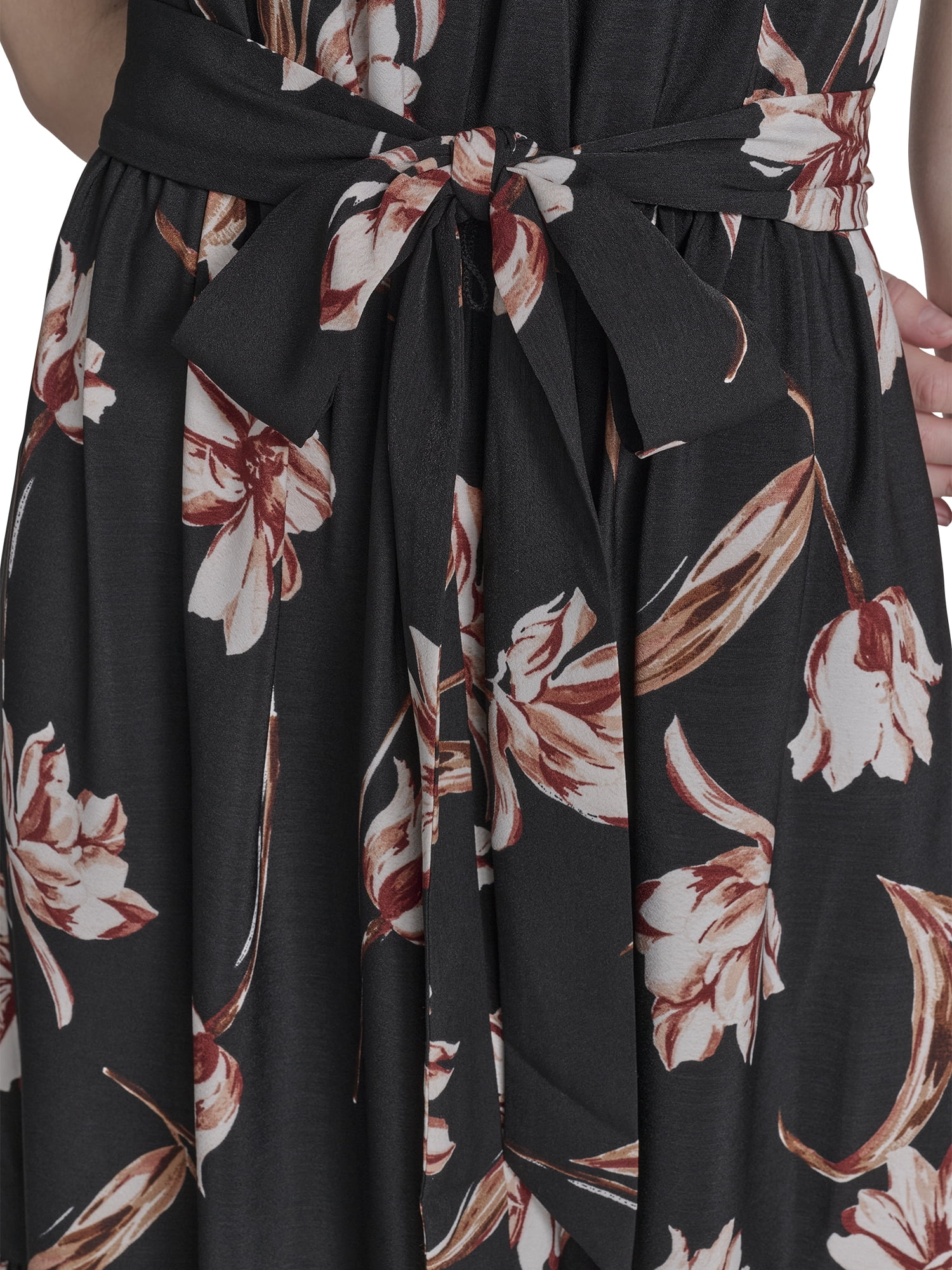 Falling Flowers Women's Mock Neck Sleeveless Midi Dress, Sizes XS-XL