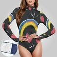 thumbnail image 3 of Crayons and Rainbows Hearts Women's Bodysuit Jumpsuit Mock Turtle Neck Long Sleeve TopsOne Piece Leotards Shirt Yoga Outfits, 3 of 8