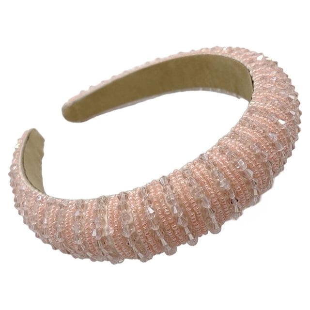 Sonducket Diademas con cuentas de cristal, tocado bohemio, accesorios flexibles para el cabello, diademas, tocados para mujer, boda Accesorio para el cabello rosa durazno
