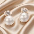 thumbnail image 3 of Yoursfs Big Pearl Clip on Earrings with Cubic Zirconia Gold Plated Freshwater Cultured White Pearl Earrings for Women Bride Wedding Jewelry, 3 of 6
