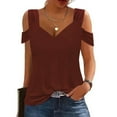 thumbnail image 2 of HAPIMO Shirts for Women Crewneck Cozy Blouse Hollow Out Cold Shoulder Classic-Fit Womens Summer Fashion Tops Short Sleeve Shirt Gradient Color Ombre Print Tee Shirt Red XXL, 2 of 7