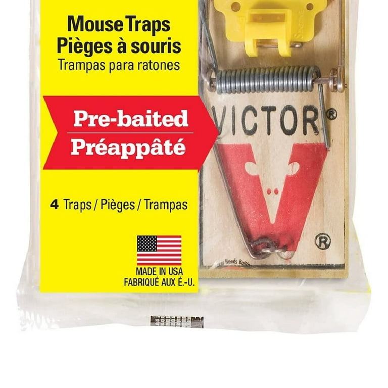Victor Easy Set Mouse Trap 4 Pack Wooden Easy Set Mouse Trap Pre-baited  13038 FS
