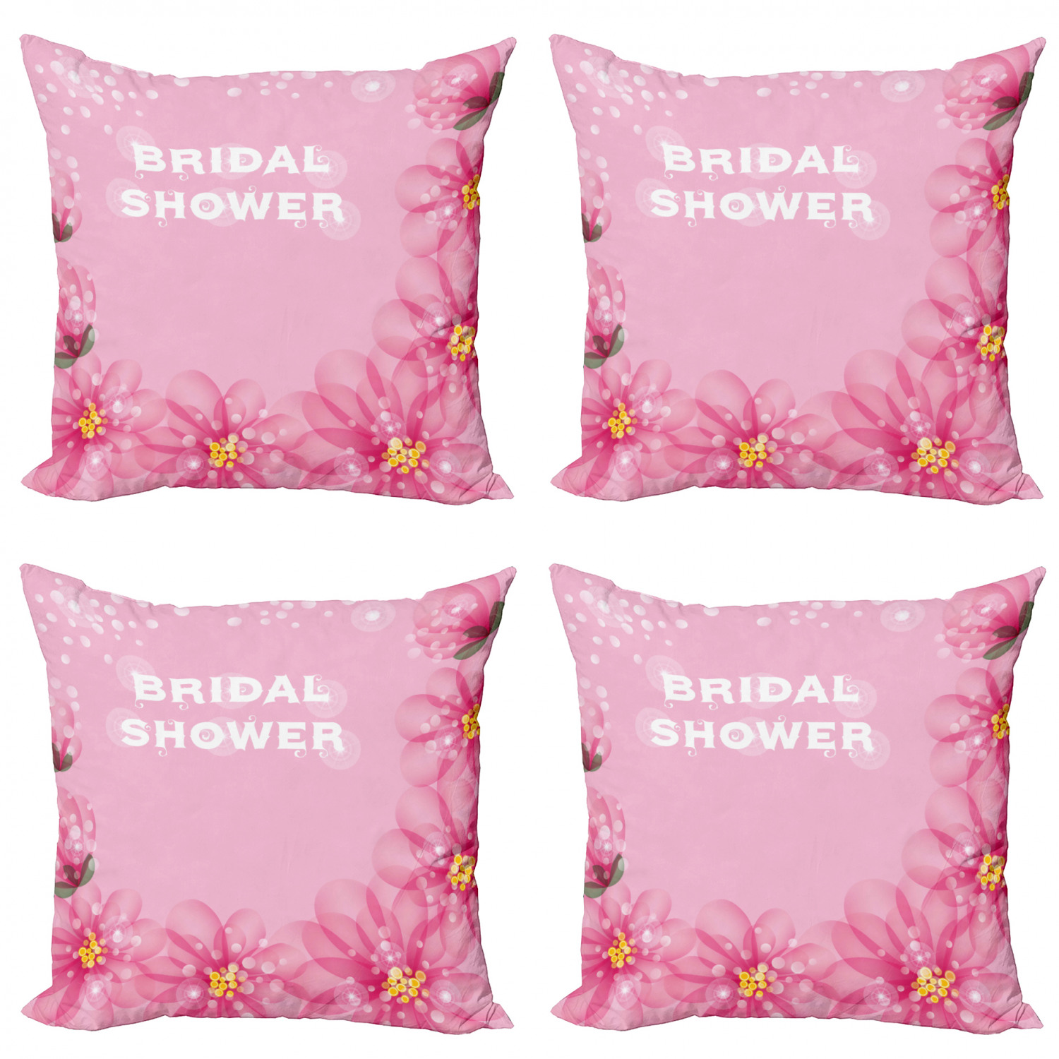 Bridal Shower Throw Pillow Cushion Case Pack of 4, Wedding Theme