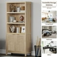 thumbnail image 6 of SICOTAS Rattan 5 Tier Bookcase Set, Natural 5 Shelf Library Bookcase for Home Office, 6 of 8