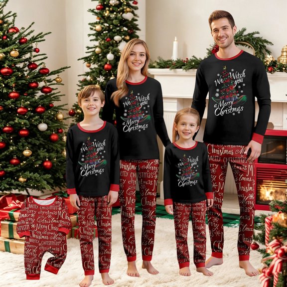 Matching Family Christmas Pajamas, Joy Love Peace Believe Tree Top And Snowflake Plaid Pants, Soft Loungewear for Christmas Eve, Cozy Sleepwear for Xmas Morning, Matching Pjs for Photos