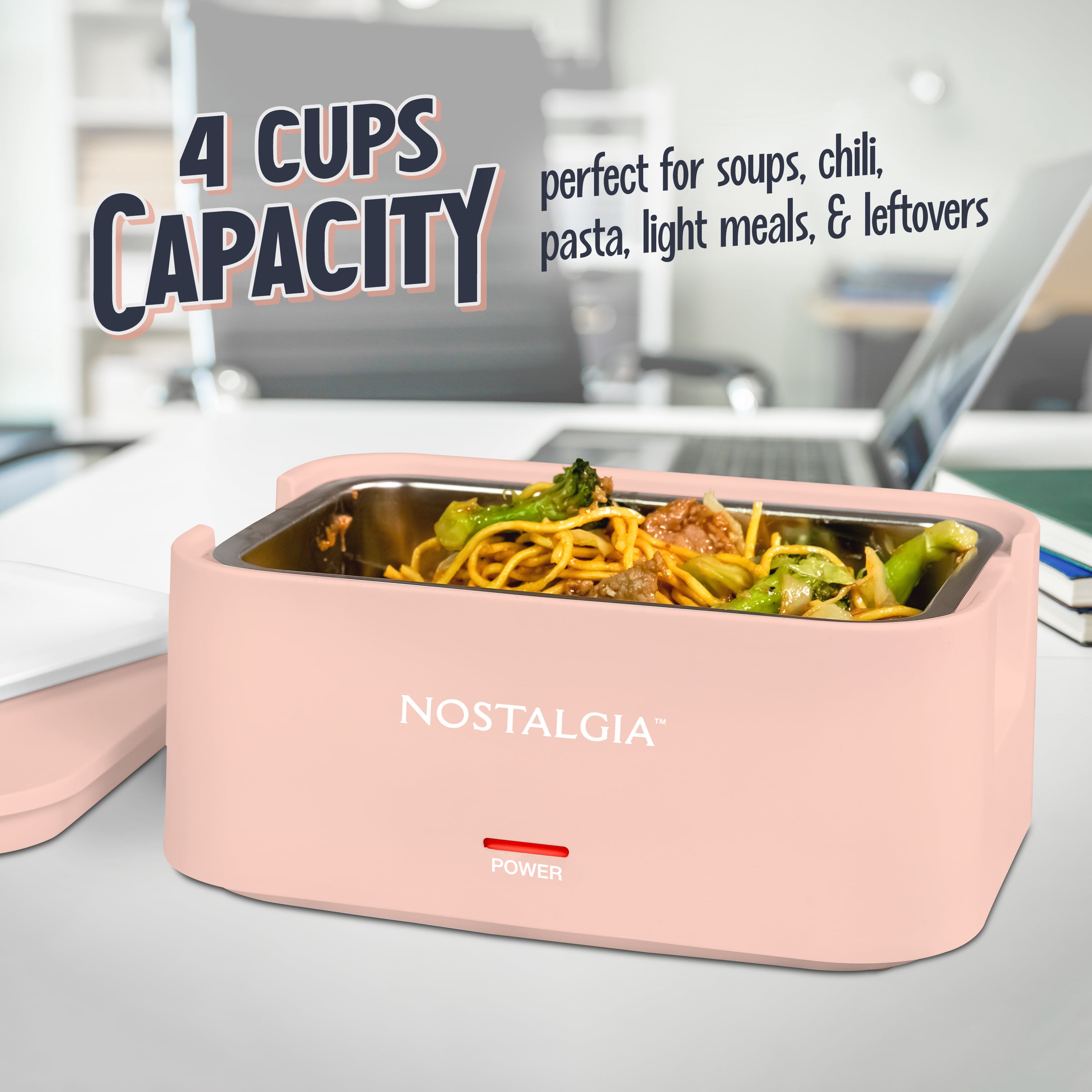 Nostalgia 32 oz Portable Heated Lunch Box with Stainless Steel Lunch Container, Cherry Blossom