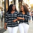 thumbnail image 3 of Agnes Orinda Women's Plus Size Tops Tie Dye Stripes V Neck 3/4 Sleeves Tunic Casual Blouses 3X Black, 3 of 10