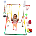 thumbnail image 2 of Gymnastics Bar for Kids 5 in 1 Height Adjustable Playground Set with Swing, 2X Trapeze Rings, Basketball Net + Balls, Horizontal Kip Bar Gymnastic Junior Training Bar + Accessories Included, 2 of 8