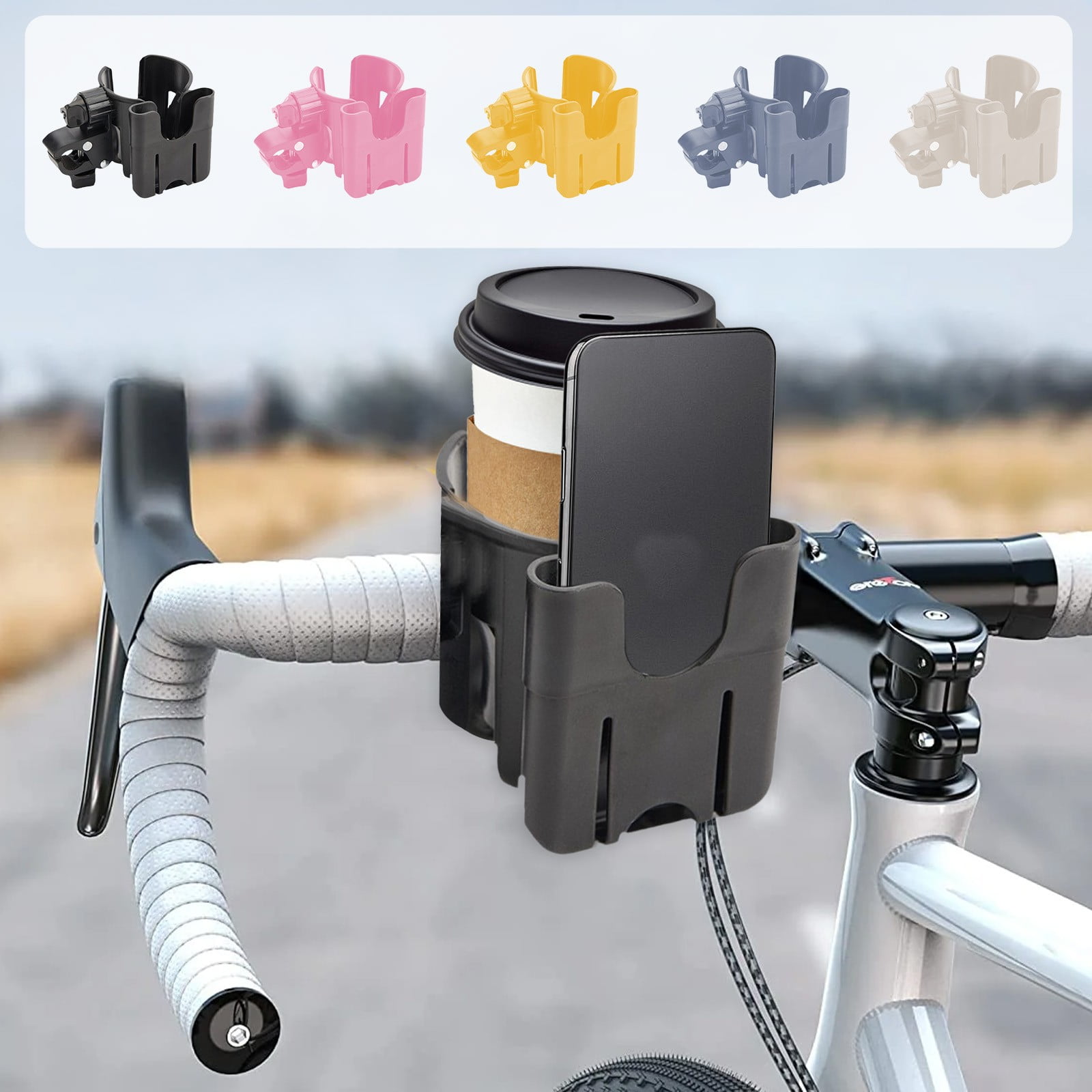 FastXmas 2 in 1 Cup Holder with Phone Holder, Adjustable Bike Cup Holder, Multi-Functional Universal Cup Phone Holder for Stroller, Bike, Wheelchair, Walker, Scooter