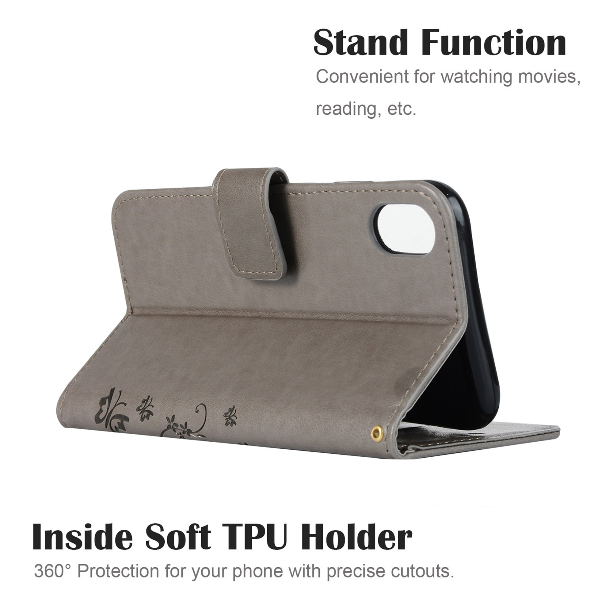 Apple - タケ iPhone XR Wallet Case, Dteck Embossed Butterfly Magnetic
