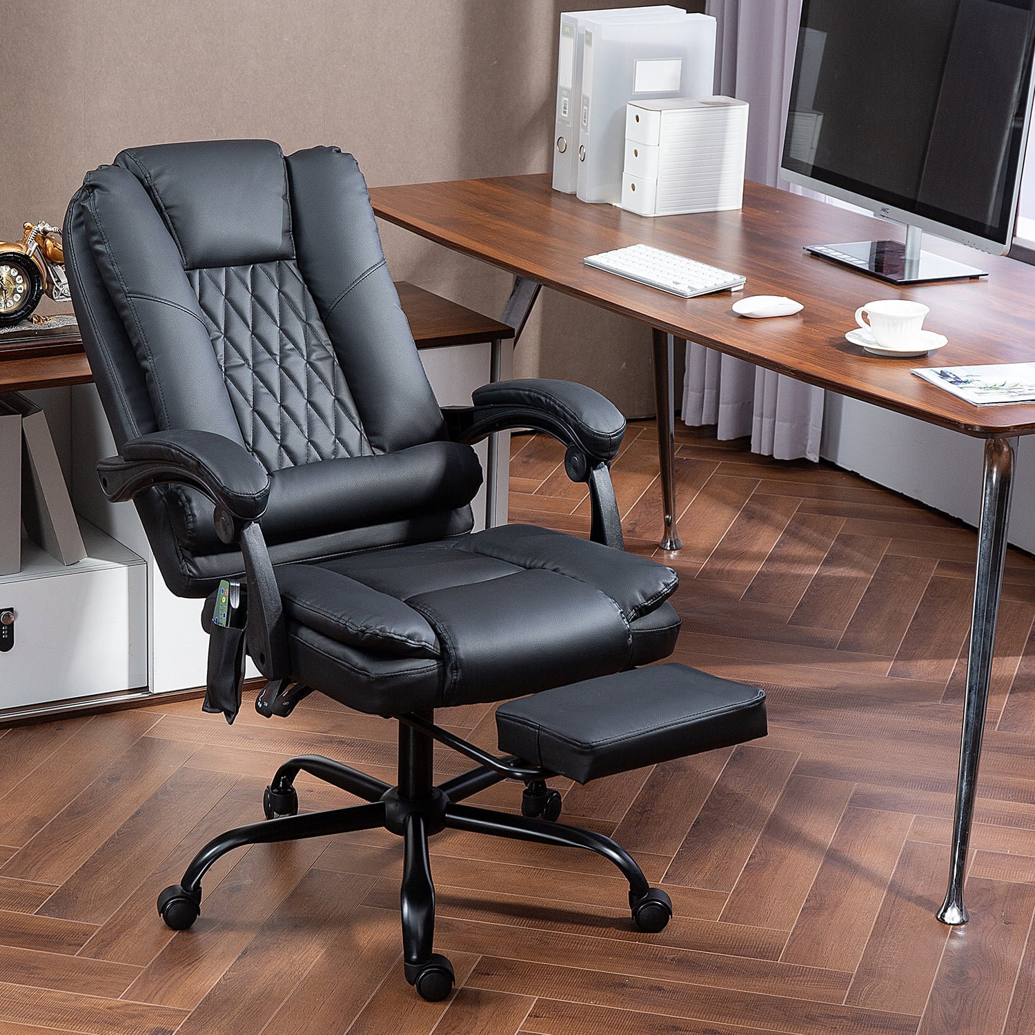 Homhum Ergonomic Office Chair with 6 Massage Points, Executive Office Chairs with Footrest, Black