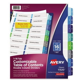 Avery 1-31 Tab Dividers For 3 Ring Binders - Customizable Table Of Contents, Multicolor Tabs, 12 Packs