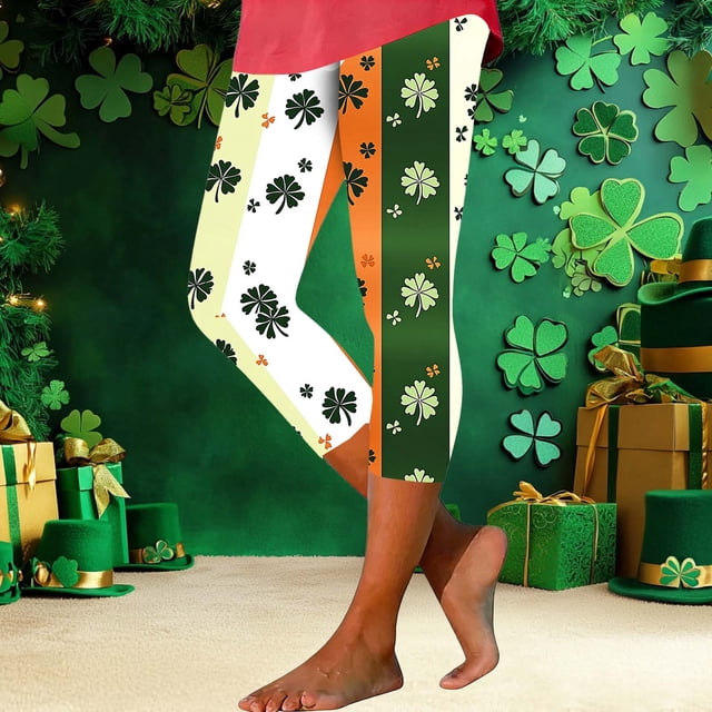 TaTaai Women High Waist St. Patrick's Day Random Print Capri Yoga Pants Skinny Fit Stretchy Non See-through Machine Washable Versatile Holiday Office Sports Leggings Gift