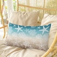 thumbnail image 4 of Teal Ombre Coastal Pillow Covers, Linen Long Throw Pillow Case, Sea Nautical Summer Beach Starfish Coral Holiday Pillow Protector Decorative Cushion Cover for Living Room/Bedroom 24" x 36", 4 of 8