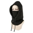 thumbnail image 1 of Unisex Winter Balaclava Knit Hood Face Mask - Windproof Thermal Polar Fleece Neck Gaiter for Motorcycle Riding, Skiing, Cold Weather Protection - One Size Adjustable Drawstring Headgear - Black/Grey, 1 of 8