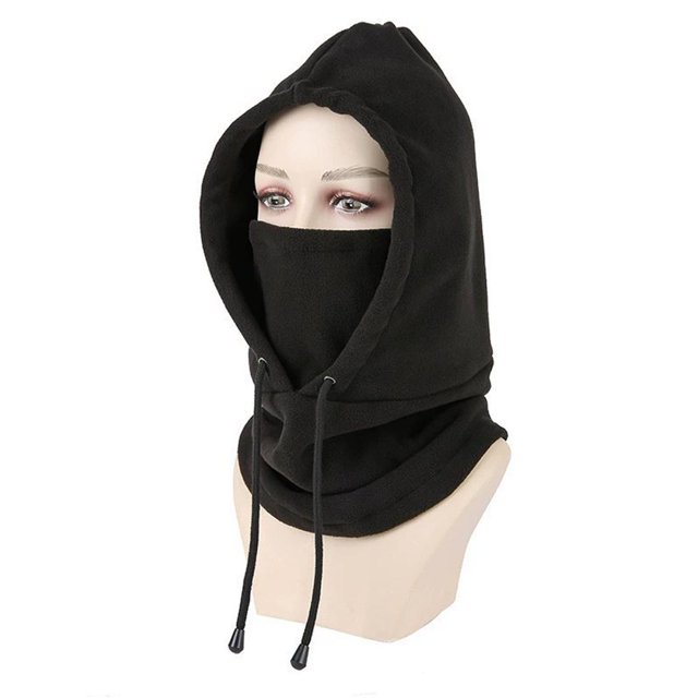 Unisex Winter Balaclava Knit Hood Face Mask - Windproof Thermal Polar Fleece Neck Gaiter for Motorcycle Riding, Skiing, Cold Weather Protection - One Size Adjustable Drawstring Headgear - Black/Grey