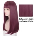 thumbnail image 3 of Long Silky Straight Hair Synthetic Wig with Bangs, Burgundy Wigs with Bangs, Natural Looking Heat Resistant Synthetic Wig for Daily Party Cosplay, 3 of 6