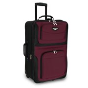 Travel Select® Amsterdam — 21" Carry-On Expandable Rolling Suitcase Luggage with Dual Recessed Wheels, Maximum Cloth Packing, Rectractable Tow Handle Burgandy