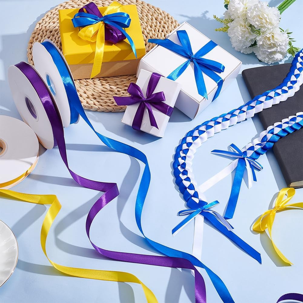 300 Yards Graduation Satin Ribbon 5/8 Inch Decorative Blue Purple Yellow Polyester Grosgrain Craft Ribbons