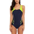 thumbnail image 2 of Women's Color Block One-Piece Swimsuit Racerback Slim Unitard Athletic Swimwear, 2 of 6