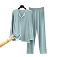 thumbnail image 5 of Conjunto de pijama fino holgado de talla grande para mujer, Top informal adelgazante versátil de estilo coreano, Modal de manga larga para primavera y otoño, 5 of 5