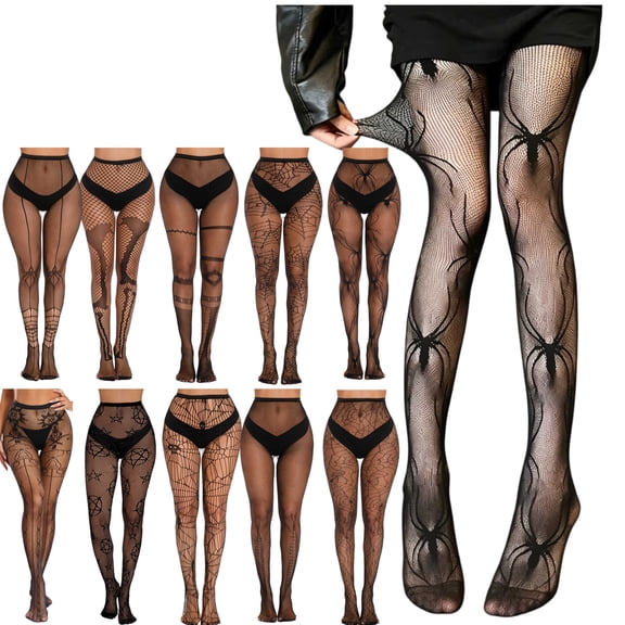 YOIAVAIOY Halloween Mesh Fishnet Stockings Tights High Waist Pantyhose Thigh Fishnets Tights for Women Halloween Costume Party