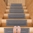 thumbnail image 3 of Ottomanson Non-Slip Rubberback Modern Bordered 8.5" x 26" Indoor Stair Treads, 7 Pack, Dark Gray, 3 of 10