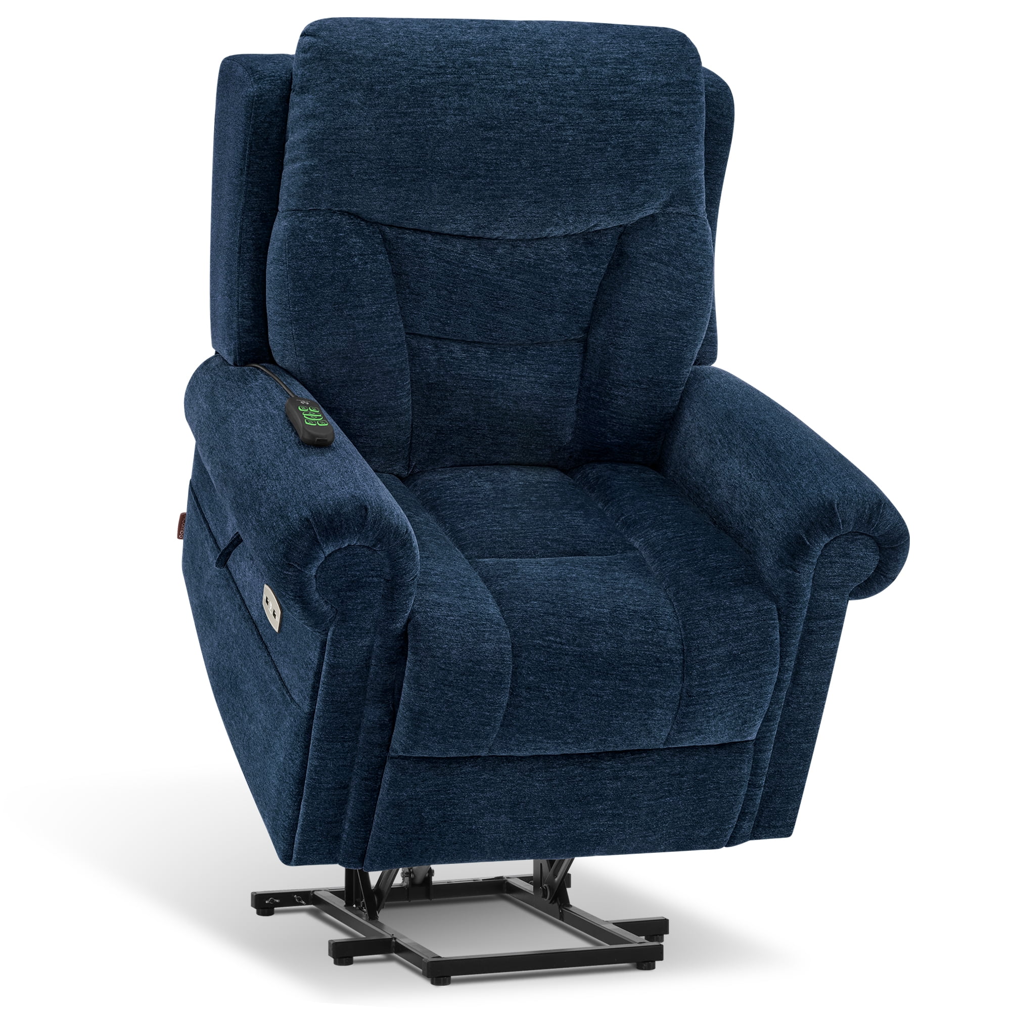 MCombo Dual Motor Power Lift Recliner Chair with Massage and Dual Heating for Senior, Fabric 7888 (Navy Blue, Medium)