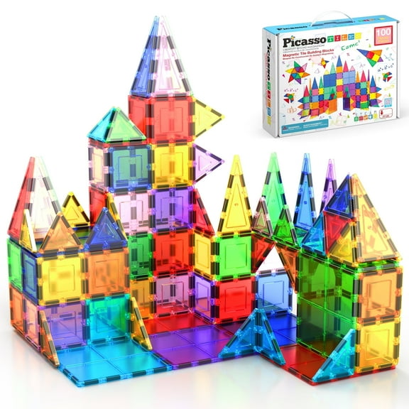 PicassoTiles Magnetic Tiles for Kids – 100PCS STEM Building Blocks Set, Educational Construction Toy, Creative Learning Kit