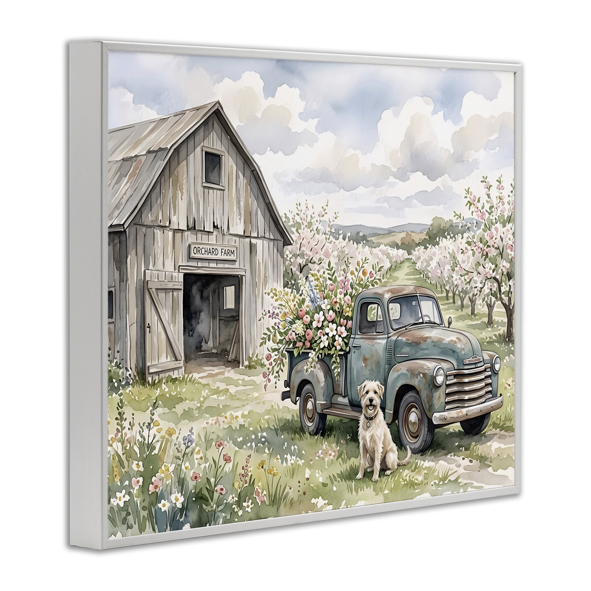 Stupell Industries Spring Orchard and Truck White Framed Giclee Art, design by Tabz Jones