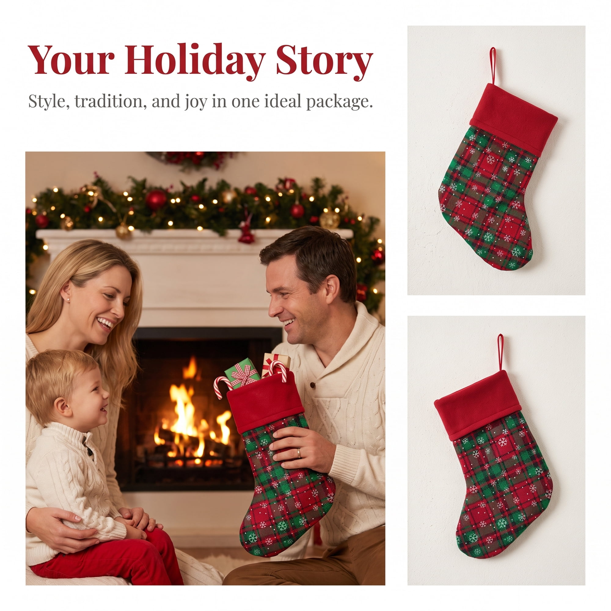 Unique Bargains Monogram Christmas Luxury Initial Knitted Stocking Red Green 6"H