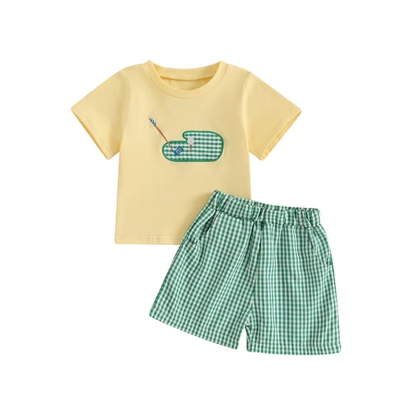 Toddler Baby Boys Summer Outfits 6 12 18 24 Months 2T 3T 4T Golf Embroidered Short Sleeve T-Shirts Elastic Waist Shorts 2Pcs Clothes Set