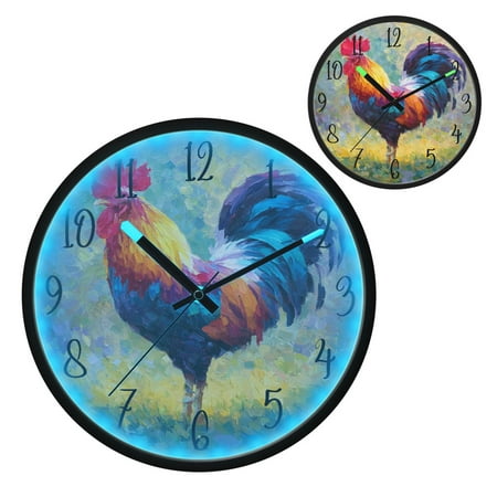 Voice Controlled Luminous Clock LED Night Light 12 Inch Silent Wall Clock Suitable for Bedroom and Living Room Home Decoration Beautiful Rooster