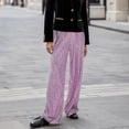 thumbnail image 2 of Pantalones anchos con lentejuelas para mujer: pantalones brillantes de cintura alta dorados, tejido de poliéster, tallas S-XXXL para fiestas, discotecas y ocasiones informales, 2 of 5