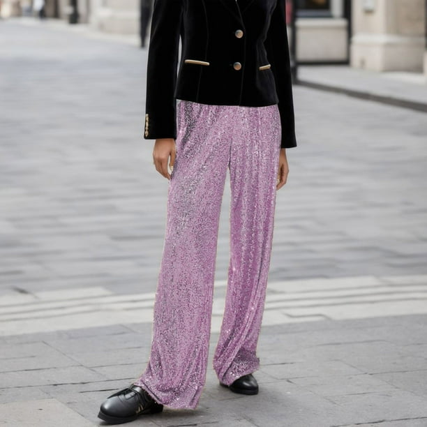 WILLBEST Pantalones Casuales para Mujer, de Pierna Ancha, con Lentejuelas, Cintura Alta, Sueltos, Brillantes, Dorados y Verdes. Extra Grande