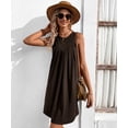 thumbnail image 4 of Women's Summer Sleeveless Mini Dress 2024 Crewneck Solid Color A Line Pleated Swing Casual Basic Short Dress (Brown,Small), 4 of 6