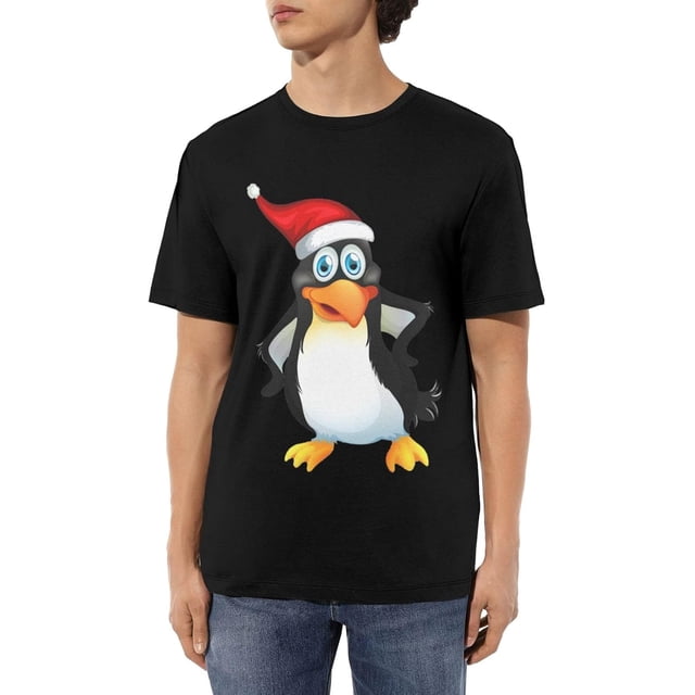Camisetas de algodón para hombre con diseño de pingüino navideño, camisetas casuales básicas de cuello redondo, camisetas de moda de manga corta.
